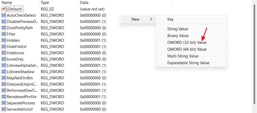 DWORD (32-bit) Value in the Registry Editor.