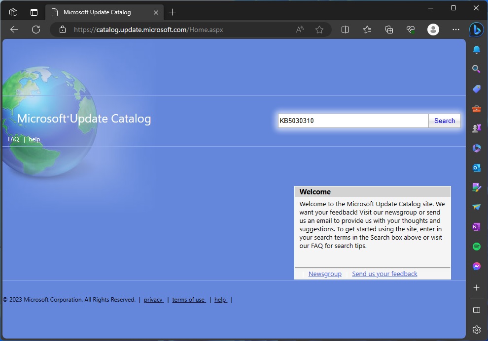 Microsoft Update Catalog on Windows 11