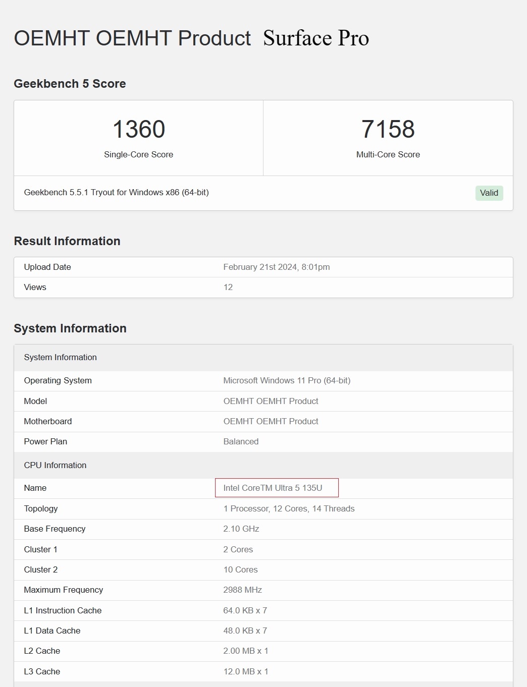 Surface Pro 10 benchmark